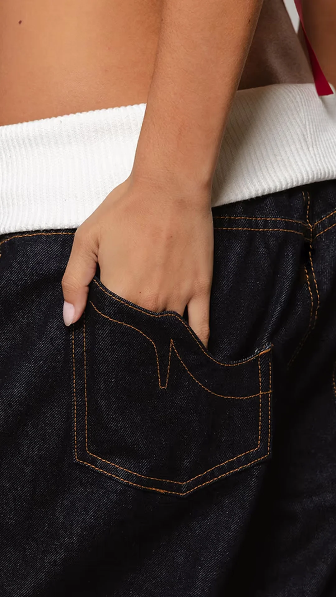 Black Fold-Over Jeans