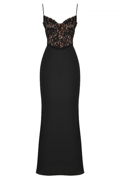 Sophie | Schwarzes Korsett-Maxi-Kleid