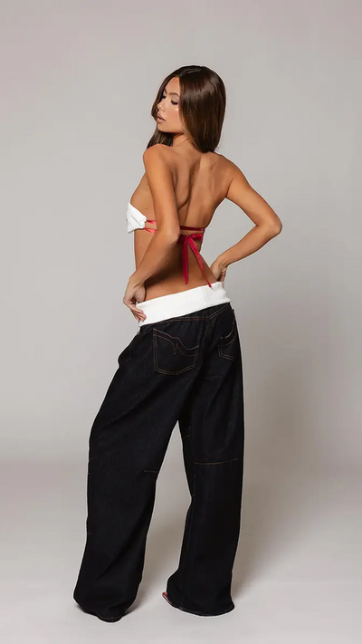 Black Fold-Over Jeans