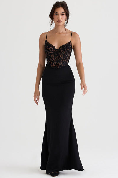 Sophie | Schwarzes Korsett-Maxi-Kleid