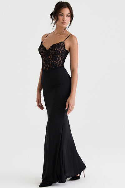 Sophie | Schwarzes Korsett-Maxi-Kleid