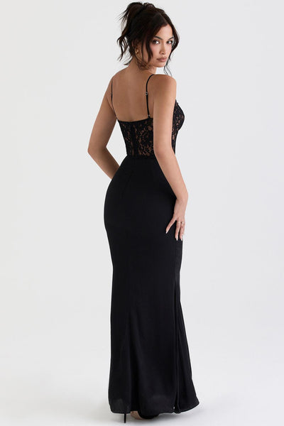 Sophie | Schwarzes Korsett-Maxi-Kleid